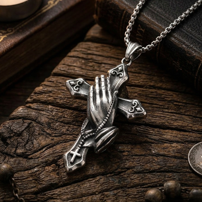 Cross Necklace With Praying Hands: Each Purchase Directly Supports Communities In Need