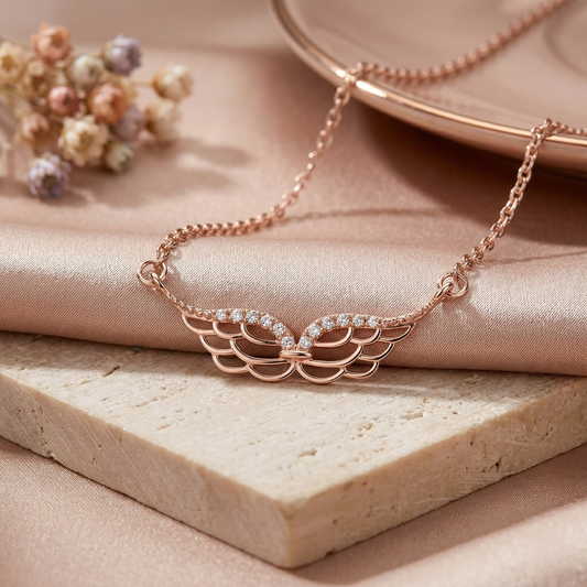 Rose Gold Wings Necklace With Crystals: Each Purchase Directly Supports Communities In Need