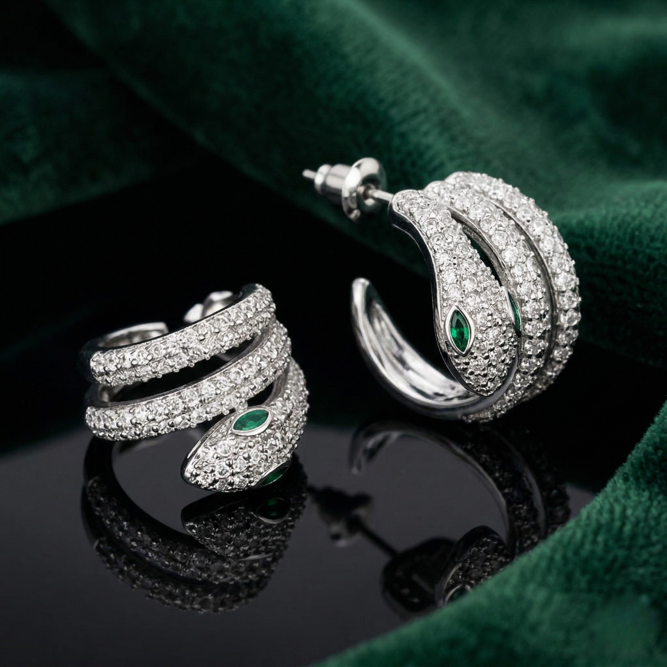 Crystal Snake Earrings With Emerald Eyes: Each Purchase Directly Supports Communities In Need
