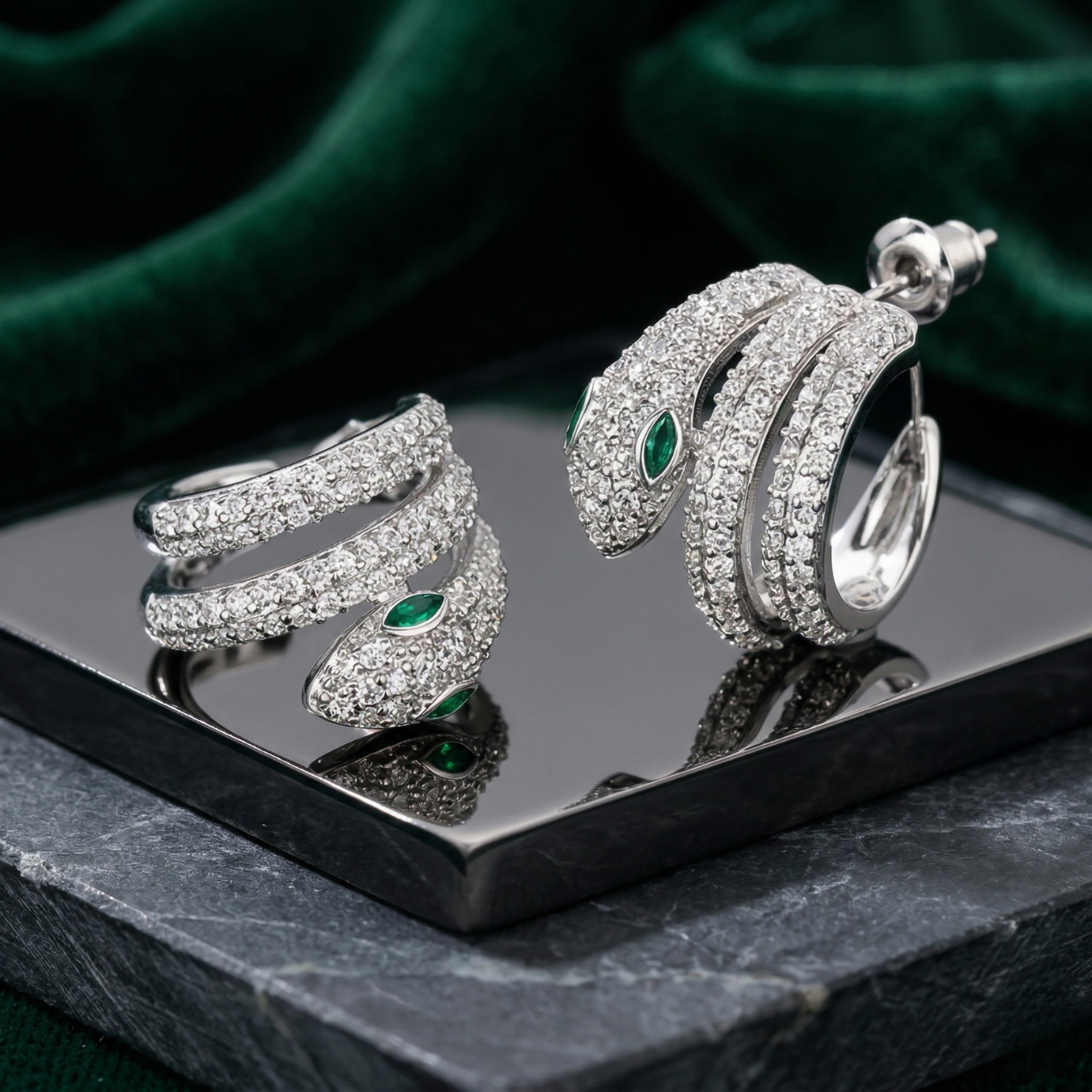 Crystal Snake Earrings With Emerald Eyes: Each Purchase Directly Supports Communities In Need