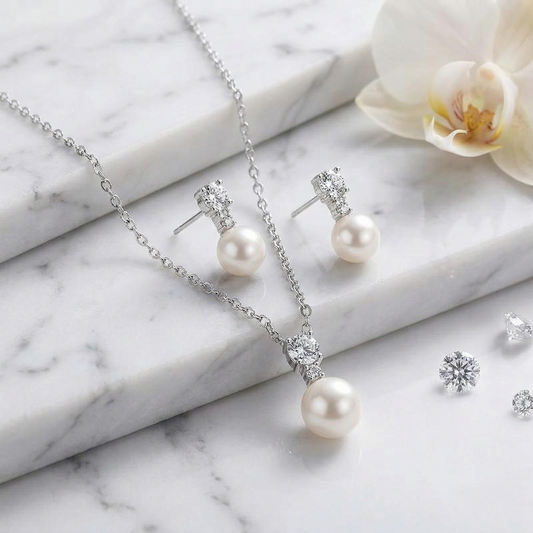 Handmade Pearl Set Necklace + Earrings: Each Purchase Directly Supports Communities In Need